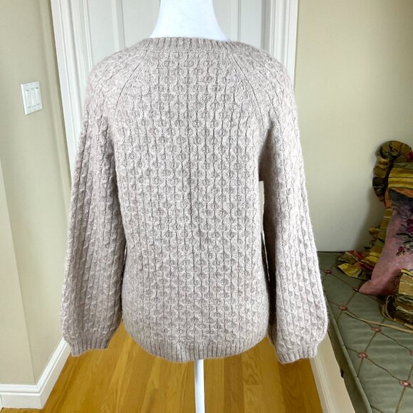 Wyse London Sweater Alpaca Wool Cable Knit Crew Neck in Beige (S) - Picture 3 of 6